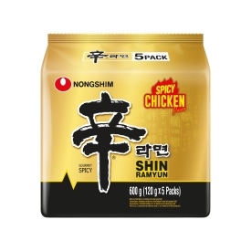 Ātri pagatavojama Ramen nūdeļu zupa Shin Ramyun, vistas, asa, ģimenes paka, 120g x 5